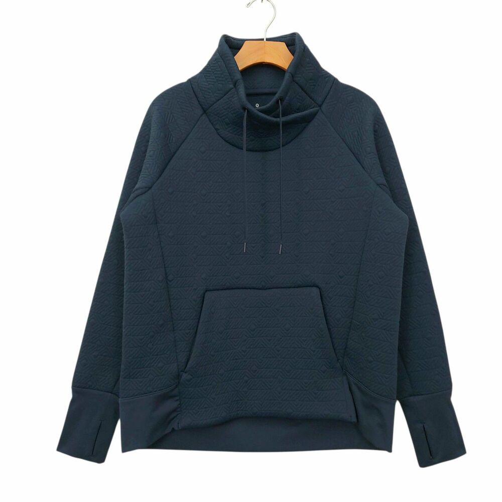 Athleta Elevation Quilted Sweatshirt Womens Medium Navy Jacquard Funnel Neck